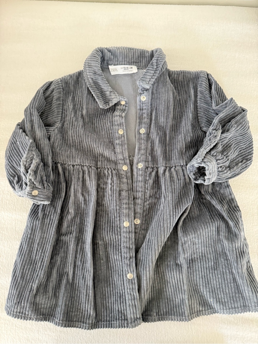 Zara Gray Corduroy Button-Front Kids Dress